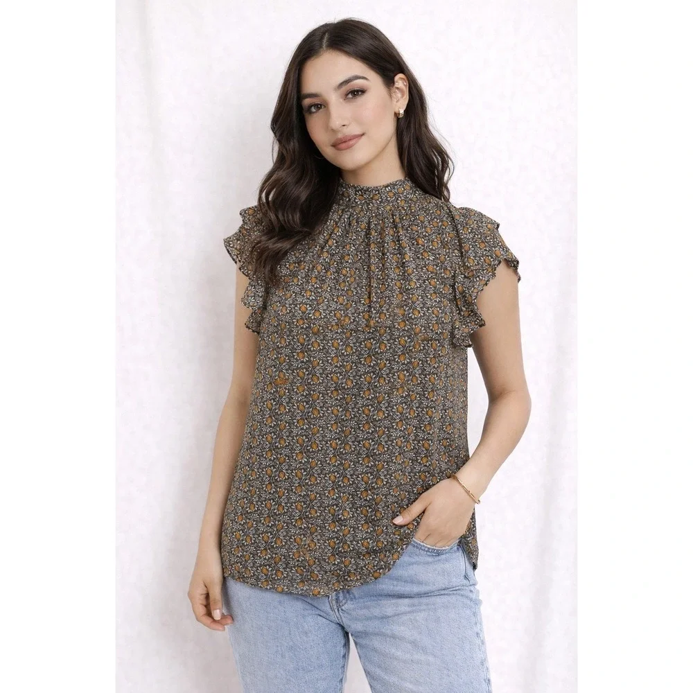 Michael Kors- Black and Gold Floral‎ Blouse Size S